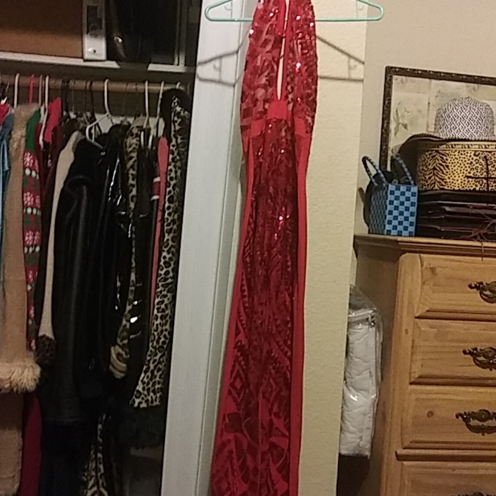 Red sequins cat suit